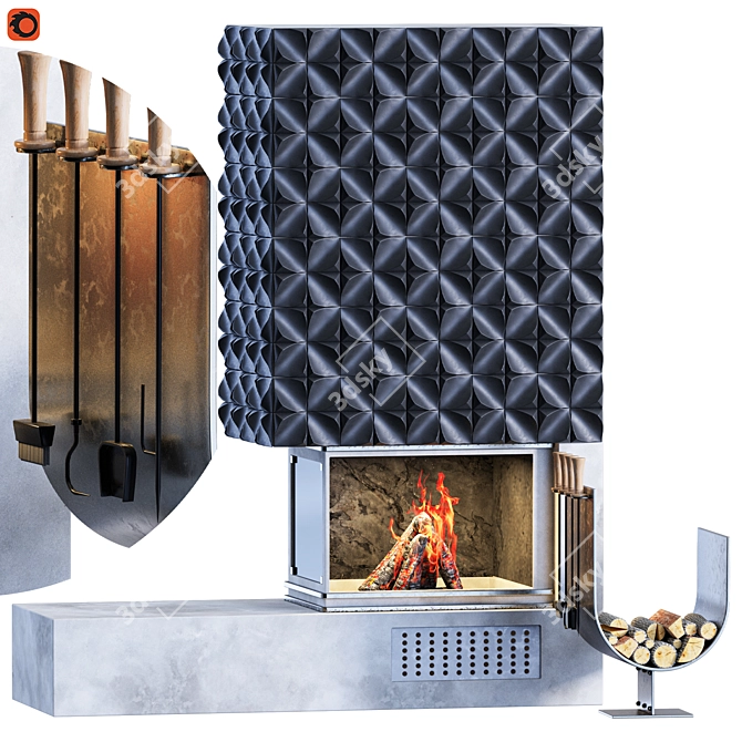 Fire Plaza 01: Elegant Fireplace Design 3D model image 1