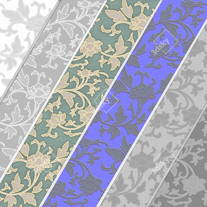 Colorful Damask Floral Jacquard Brocade 3D model image 6