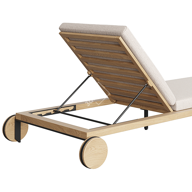 Elegant Wooden Sun Lounger with Wheels 3D model image 2