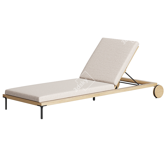 Elegant Wooden Sun Lounger with Wheels 3D model image 4