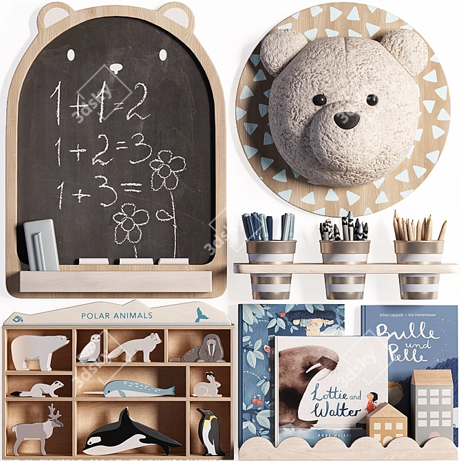 Bear Chalkboard Shelf Toy Decor 3D model image 1