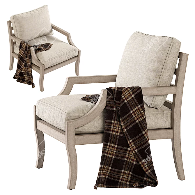 Elegant Beechwood Armchair with Linen 3D model image 2