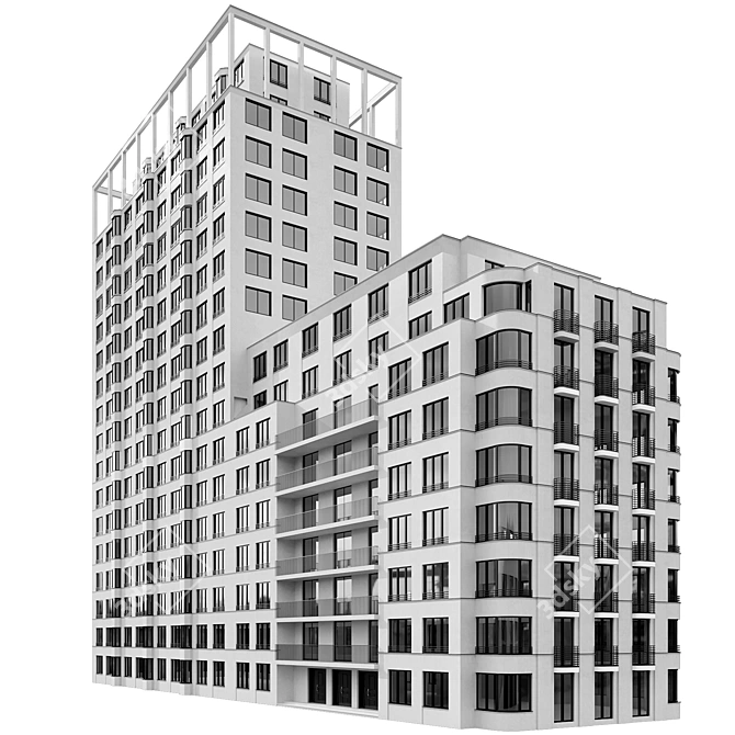  Modern Residential Building Model 3D model image 2