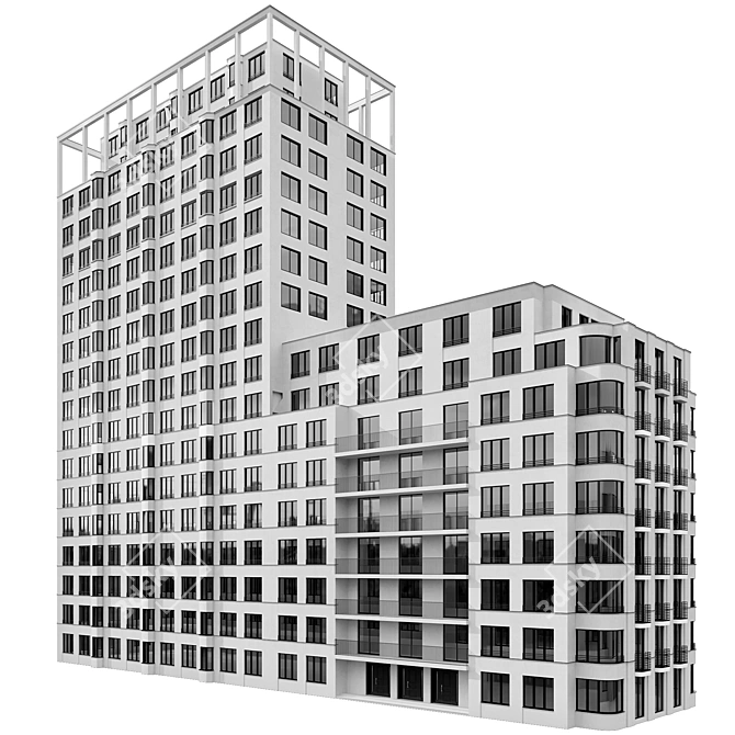  Modern Residential Building Model 3D model image 3