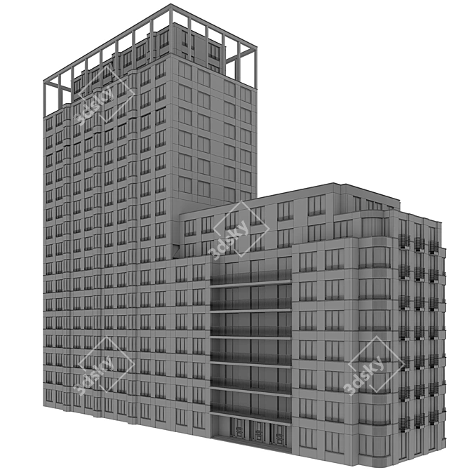  Modern Residential Building Model 3D model image 8