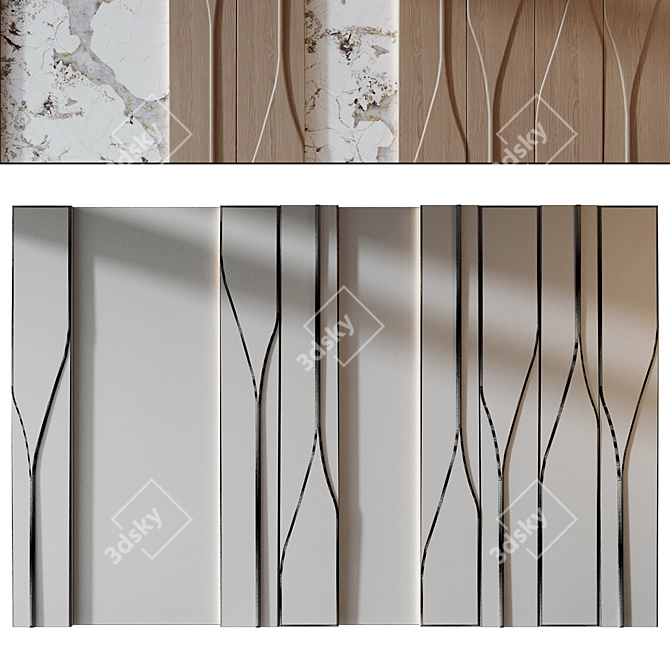 Luxury Wood and Marble Wall Panels 3D model image 3