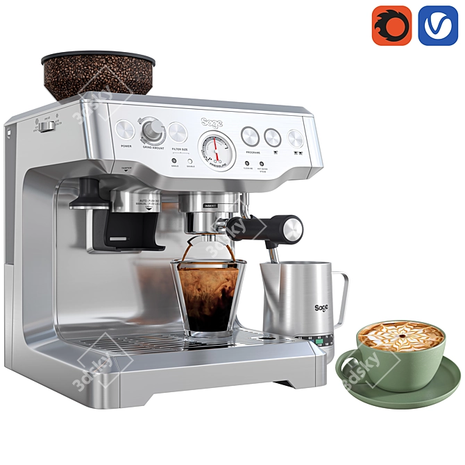 Sage Espresso Machine with Latte Cup 3D model image 1