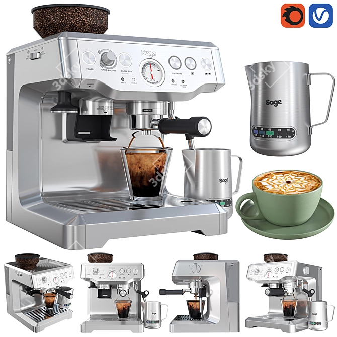 Sage Espresso Machine with Latte Cup 3D model image 2