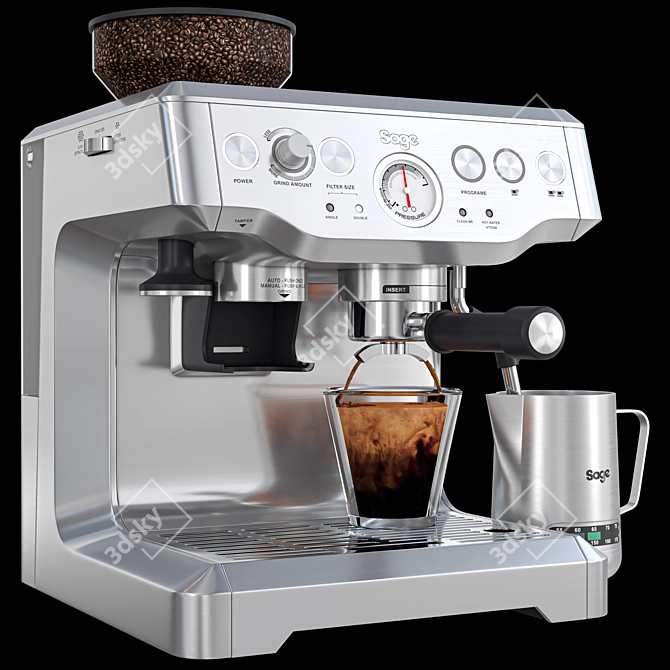 Sage Espresso Machine with Latte Cup 3D model image 3