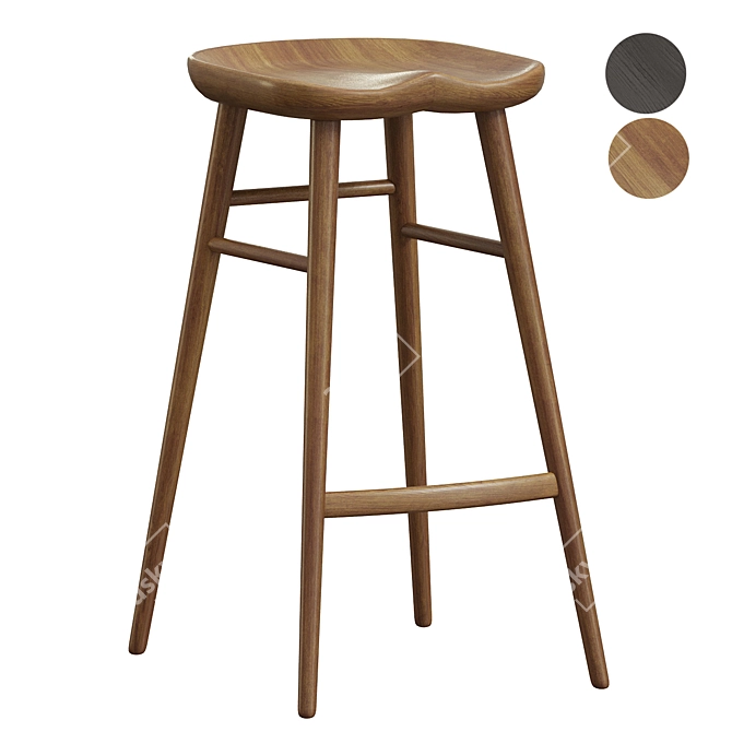 Rustic Chic Solid Wood Stool 3D model image 1