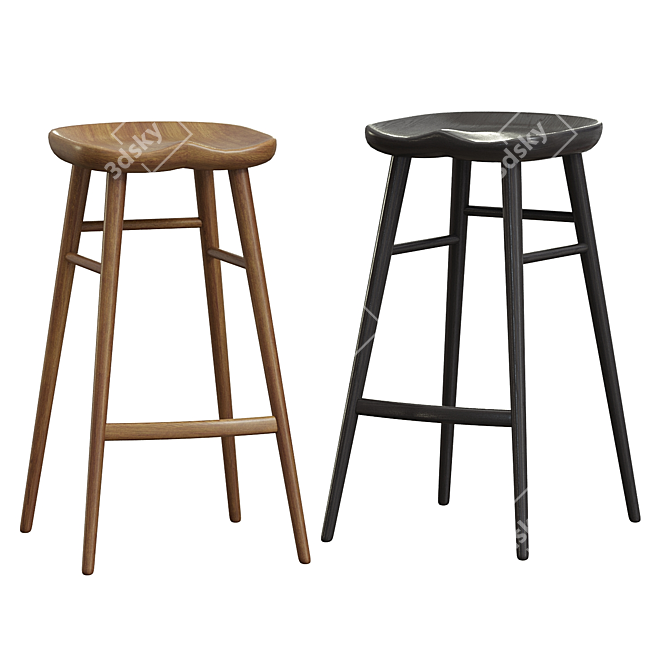 Rustic Chic Solid Wood Stool 3D model image 3