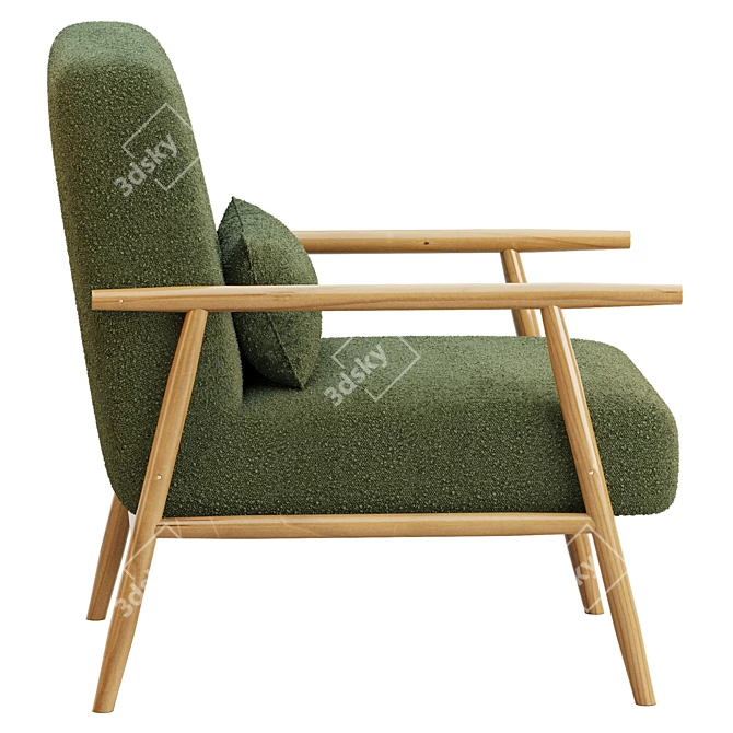 Modern Boucle Armchair with Wood Accents 3D model image 4