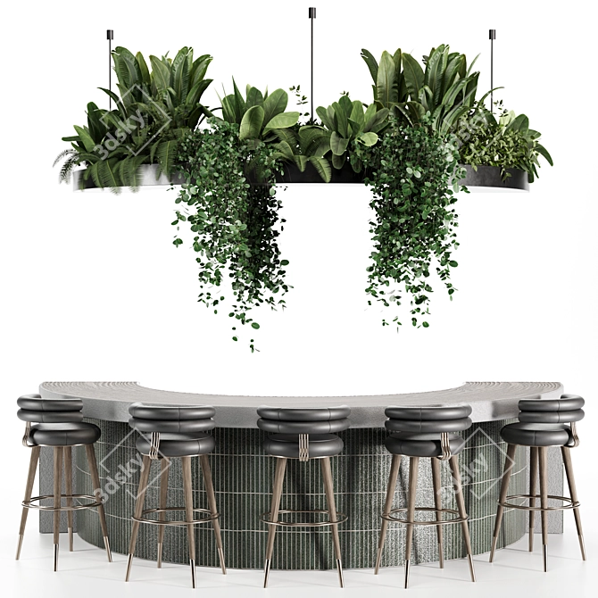 Modern Reception Desk with Plants 3D model image 1