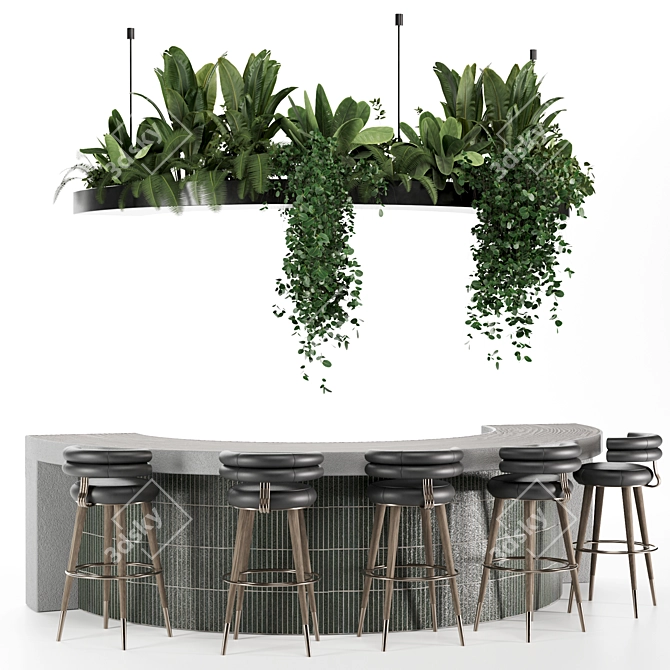 Modern Reception Desk with Plants 3D model image 2