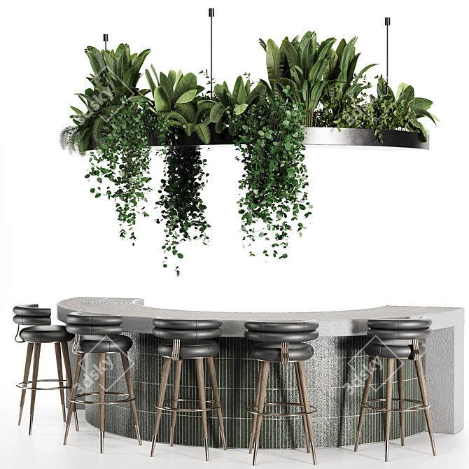 Modern Reception Desk with Plants 3D model image 4