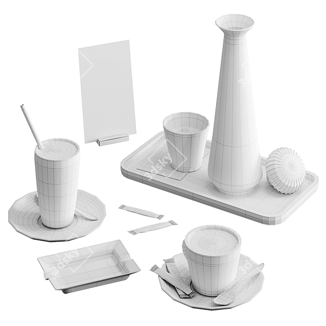 Cafe Table Decor Set 3D model image 8