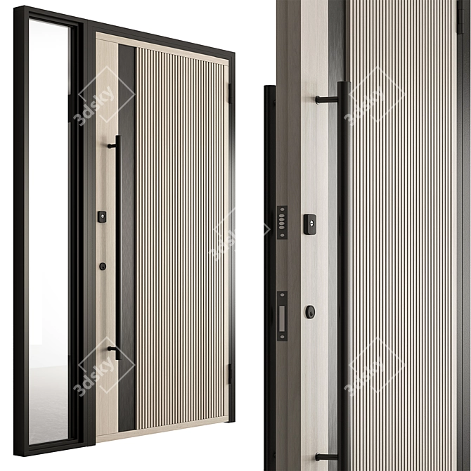  Rustic Wooden Front Door Set 3D model image 1