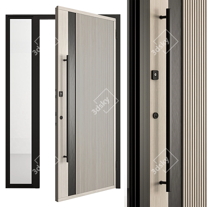  Rustic Wooden Front Door Set 3D model image 2