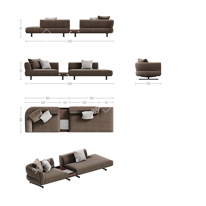 Elegant Modular Sofa Series 3D model image 4