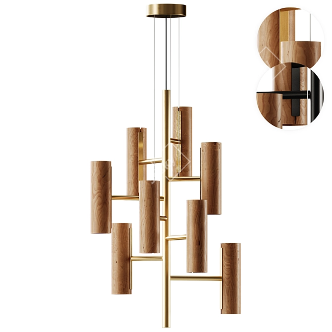 Lzf Black Note Chandelier: Elegant Wood & Metal Pendant 3D model image 8