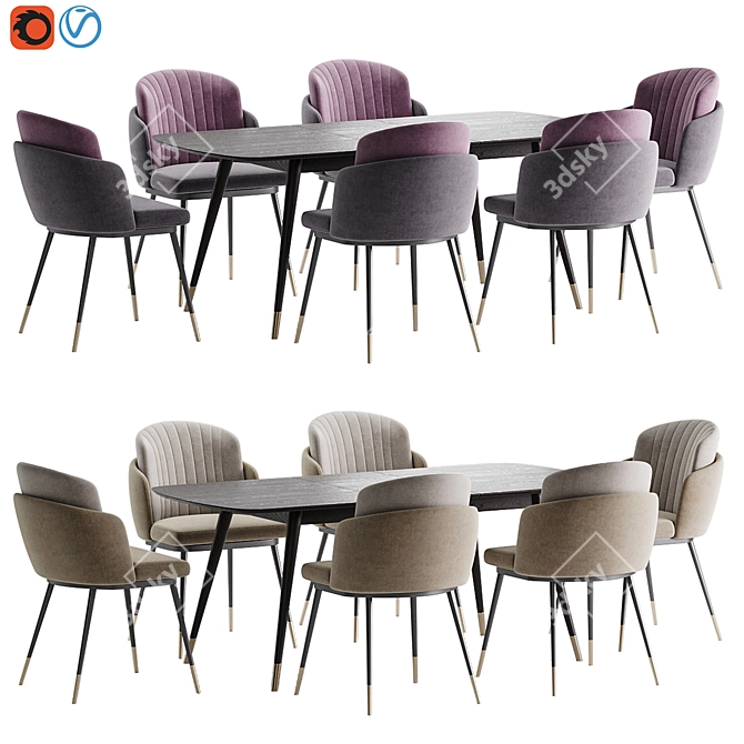 Elegant Penelope Chair & Clover Table 3D model image 4