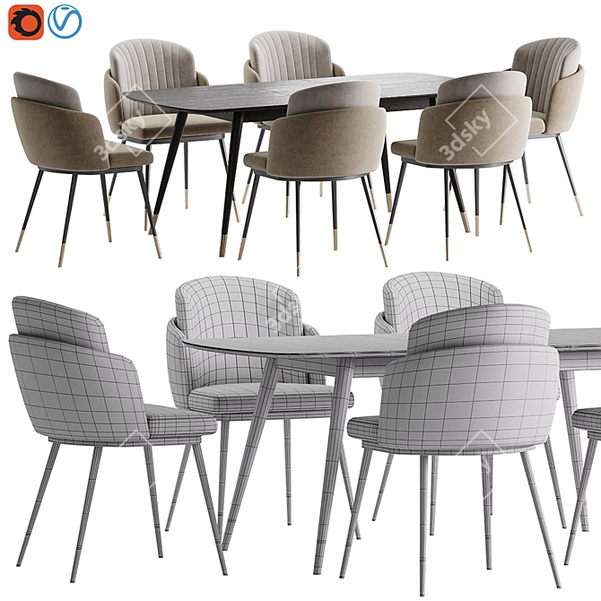 Elegant Penelope Chair & Clover Table 3D model image 5