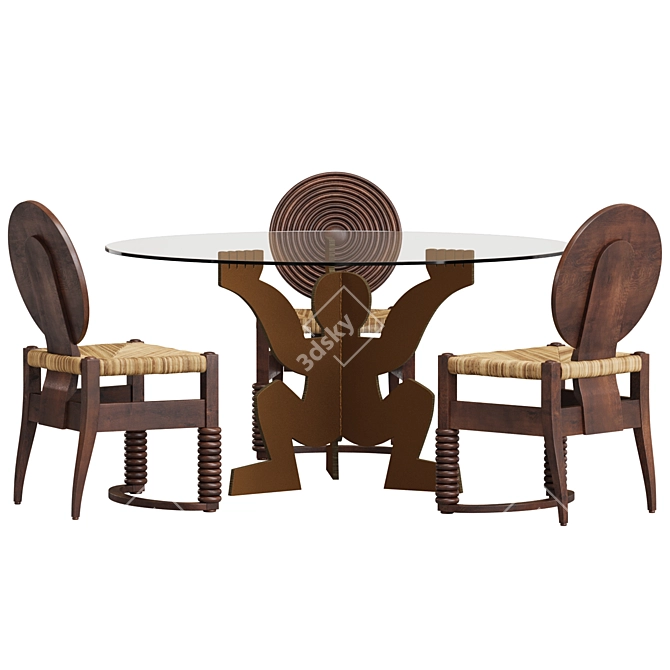 Modern Round Dining Table Set 3D model image 2