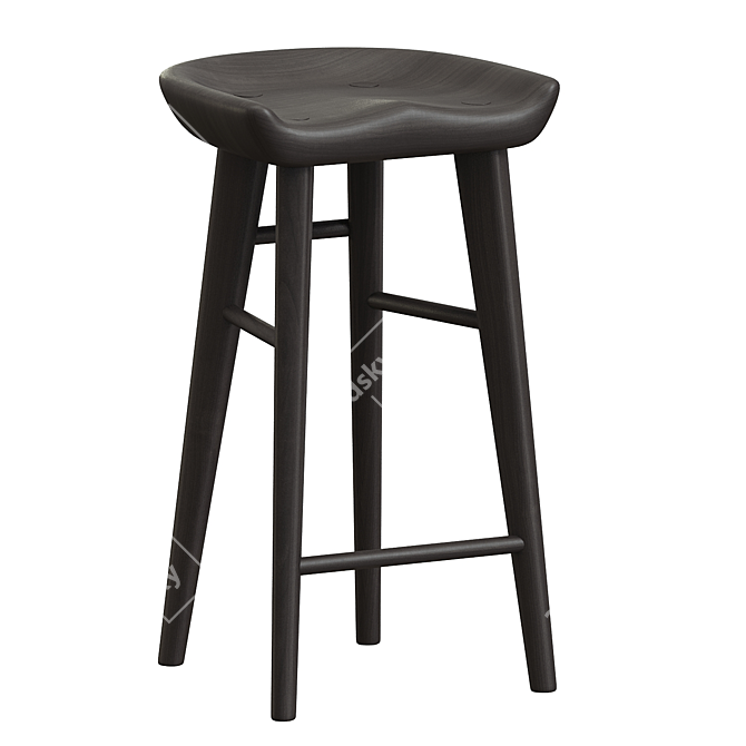 Handcrafted Walnut Carved Bar Stool 3D model image 2
