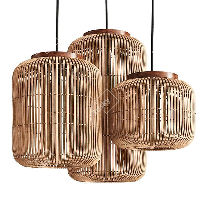 Organic Rattan Barrel Pendant Light 3D model image 1