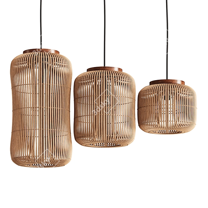 Organic Rattan Barrel Pendant Light 3D model image 2
