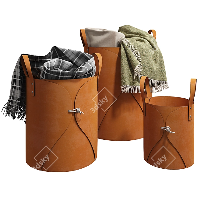 Foldable Leather Storage Basket 3D model image 9