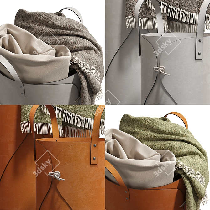 Foldable Leather Storage Basket 3D model image 13