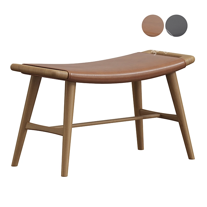 Vintage Wegner Oak Leather Stool 3D model image 1