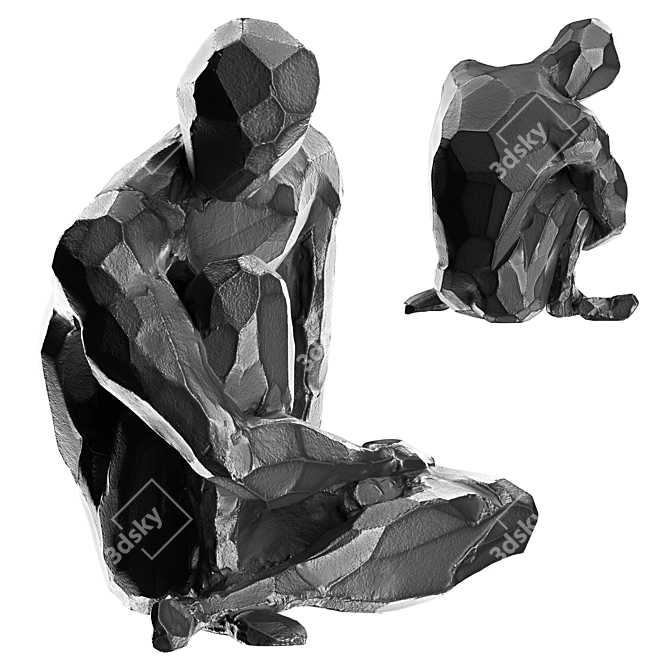 Abstract Human Sculpture in Stone/Metal 3D model image 4