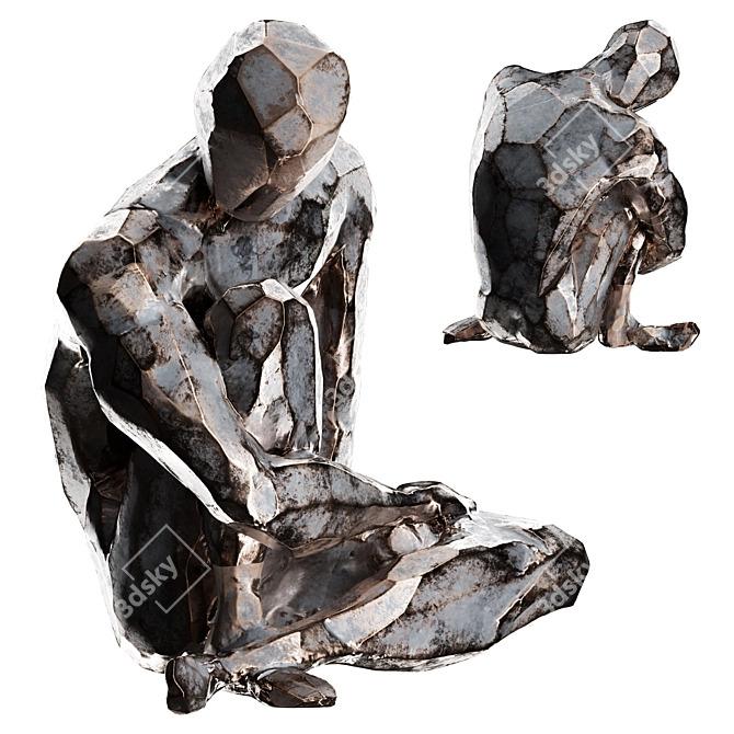 Abstract Human Sculpture in Stone/Metal 3D model image 6