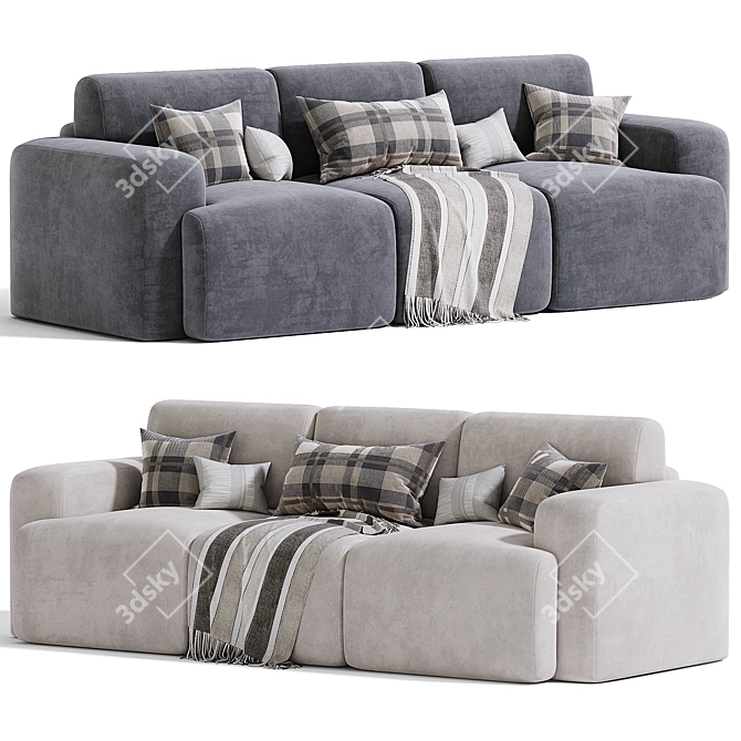 Plush Velvet Grey Sofa 3D model image 1