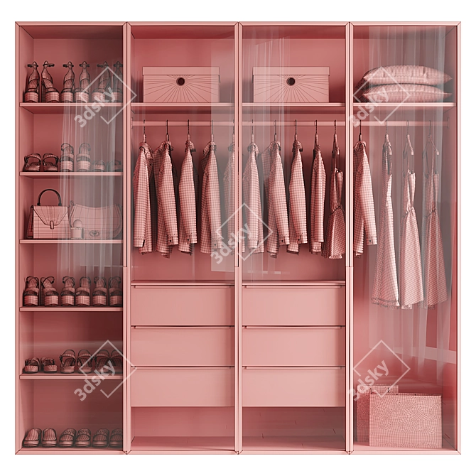 4-Door Wardrobe Set 3D model image 5