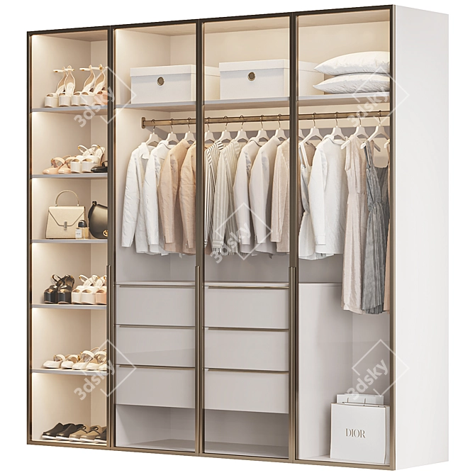 4-Door Wardrobe Set 3D model image 7