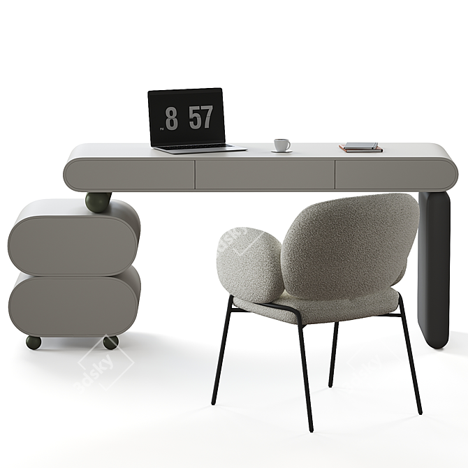 Modern Office Desk Set 2014 3D model image 2