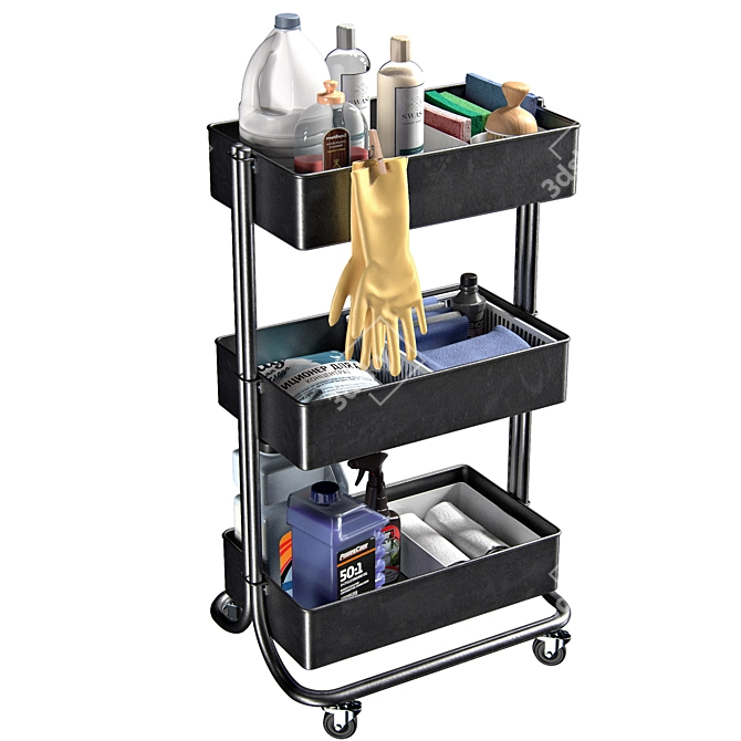 Cleaning Cart with Contents 3D model image 1