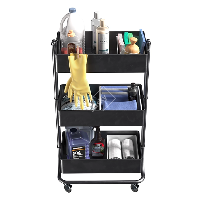 Cleaning Cart with Contents 3D model image 2