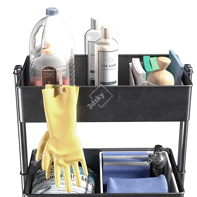 Cleaning Cart with Contents 3D model image 6