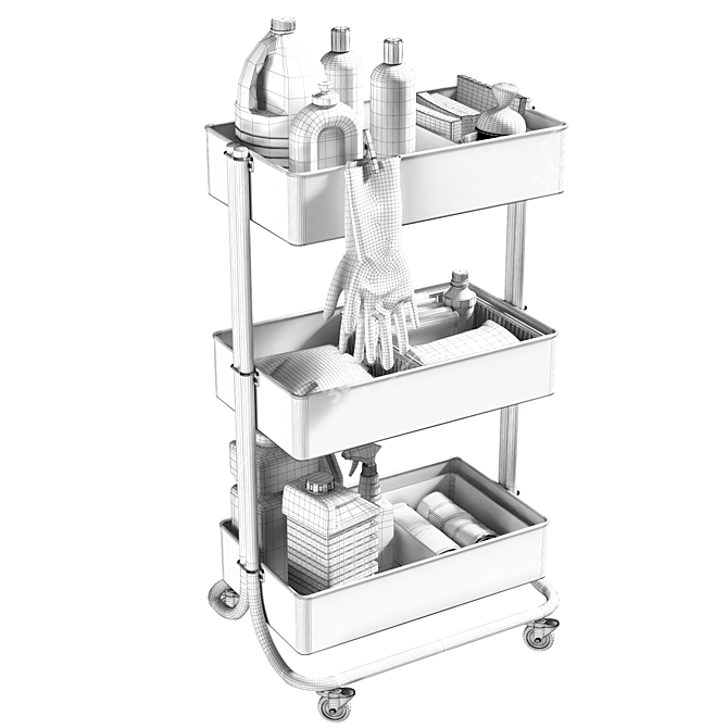 Cleaning Cart with Contents 3D model image 7