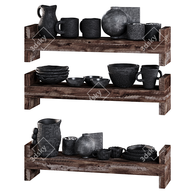 Black Clay Eco-Style Kitchenware Set 3D model image 3