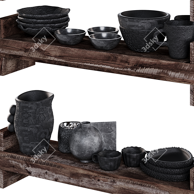 Black Clay Eco-Style Kitchenware Set 3D model image 4