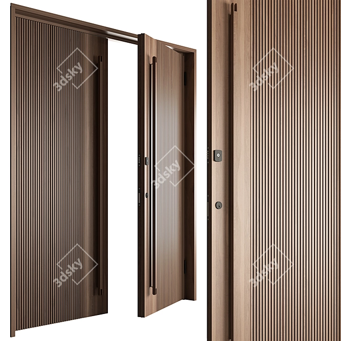 Rustic Wood Entry Door 3D model image 3