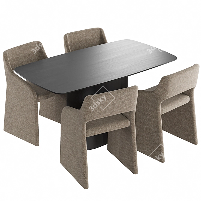 Birch Wood Dining Table Set 3D model image 1