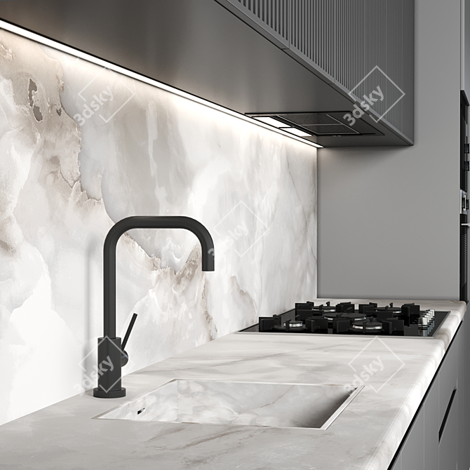 Modern Island Kitchen 3D Model 3D model image 3