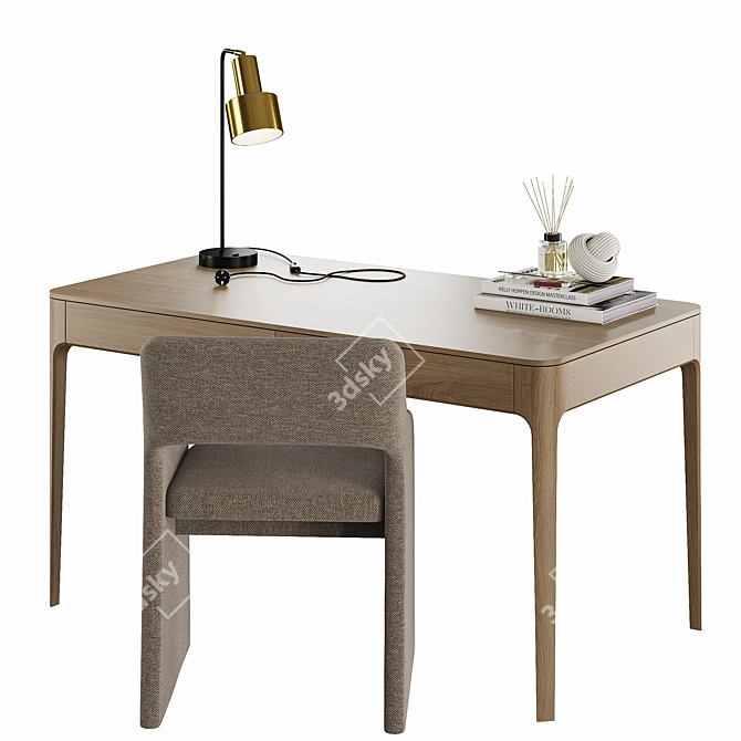  Type Oak Desk & Chair 3D model image 6