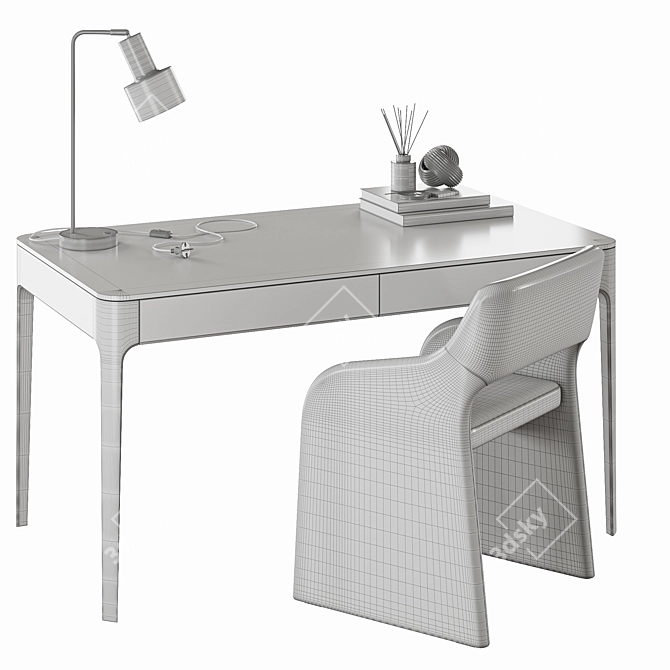  Type Oak Desk & Chair 3D model image 7